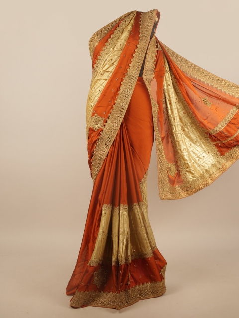 

Pothys Rust & Gold-Toned Poly Chiffon Embellished Saree