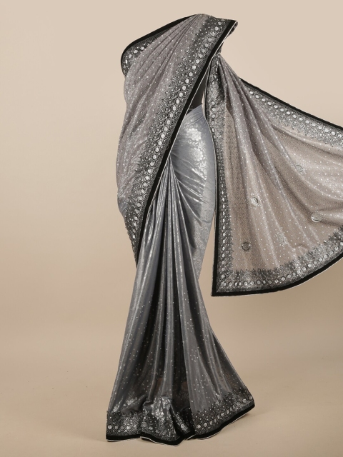 

Pothys Grey & Black Poly Chiffon Embellished Saree