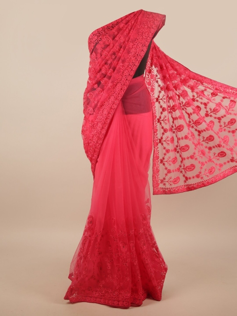 

Pothys Pink Net Ethnic Motifs Embroidered Saree