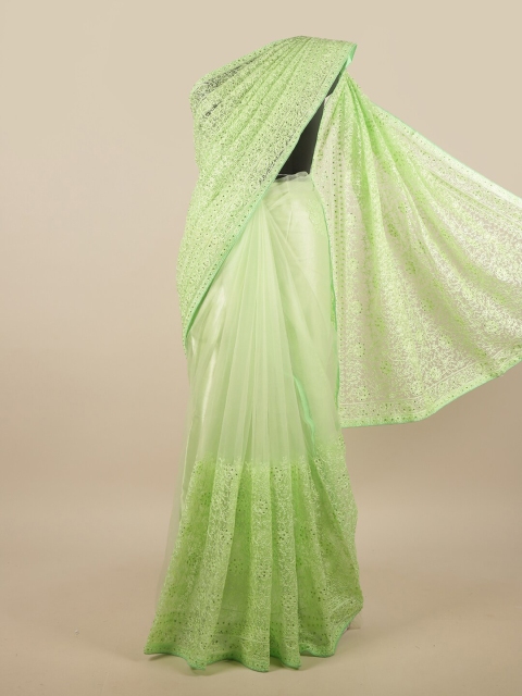 

Pothys Green Net Ethnic Motifs Embroidered Saree