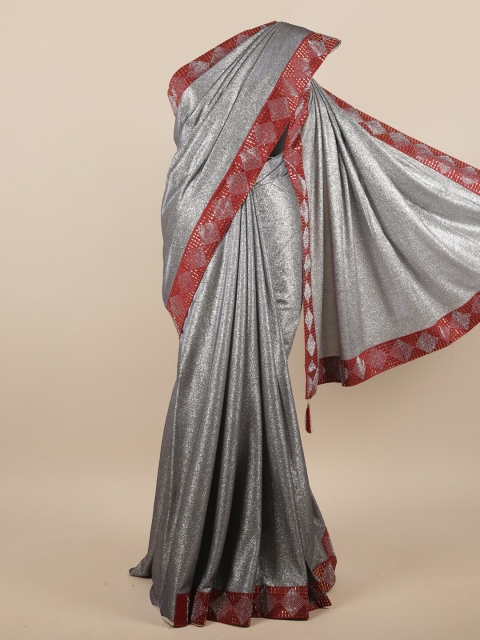 

Pothys Grey & Marron Poly Chiffon Embellished Saree