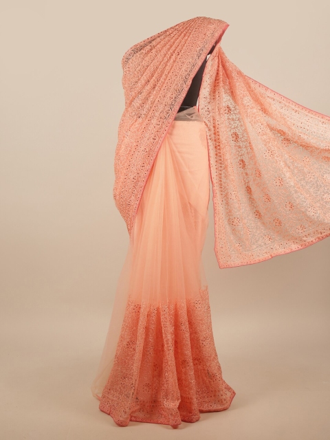 

Pothys Peach-Coloured Net Embellished Saree