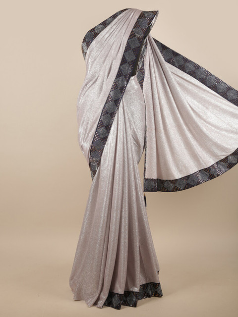 

Pothys Grey & Navy Blue Poly Chiffon Embellished Saree