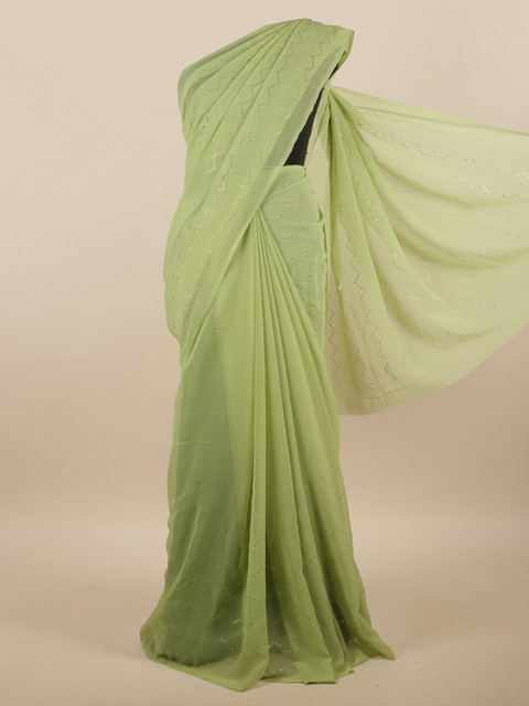

Pothys Green Poly Chiffon Embellished Saree