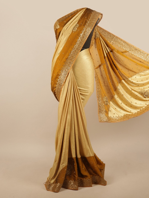 

Pothys Gold-Toned & Brown Poly Chiffon Embellished Saree