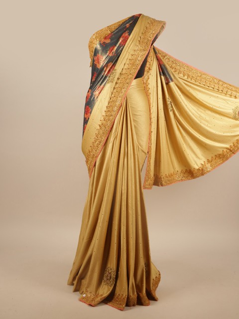 

Pothys Gold-Toned & Grey Floral Beads and Stones Half and Half Saree