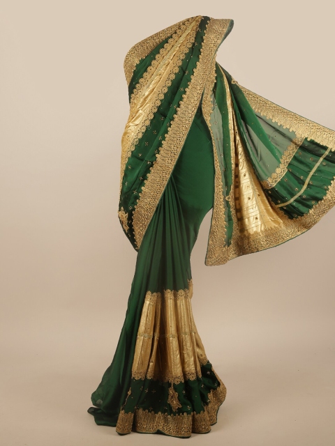 

Pothys Green & Gold-Toned Ethnic Motifs Beads and Stones Saree