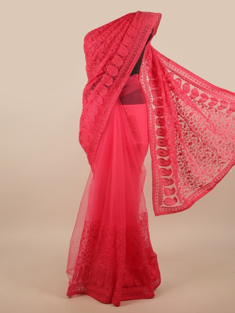 

Pothys Fuchsia Ethnic Motifs Beads and Stones Net Saree