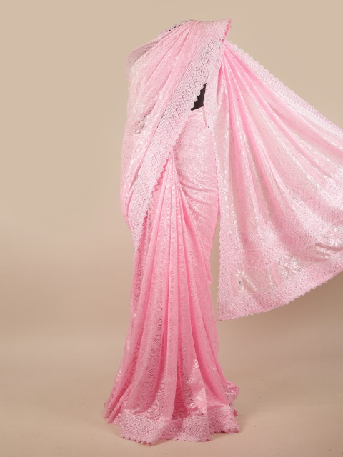 

Pothys Pink Floral Beads and Stones Net Saree