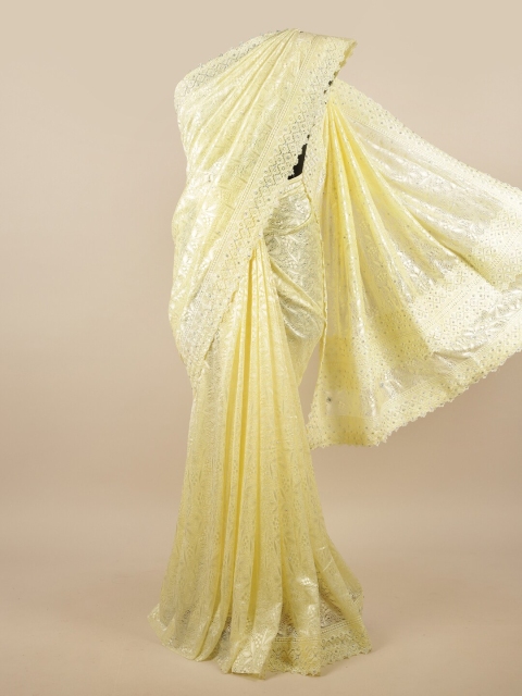 

Pothys Yellow Floral Beads and Stones Net Saree