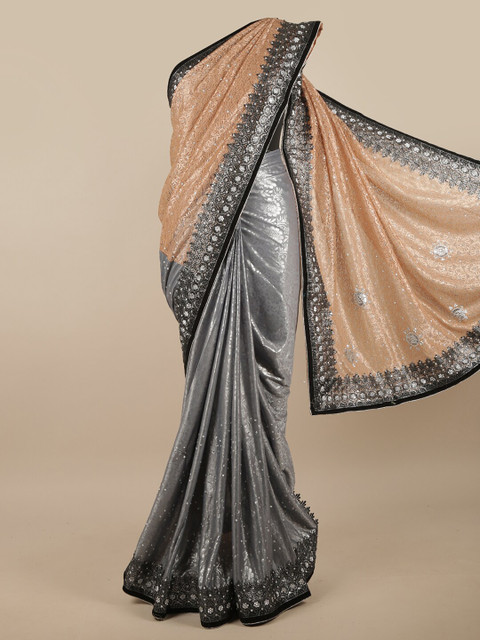 

Pothys Grey & Peach-Coloured Floral Saree