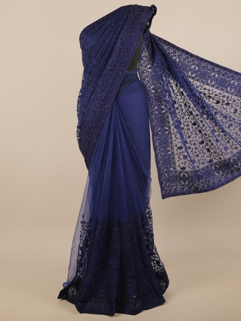 

Pothys Navy Blue Floral Beads and Stones Net Saree