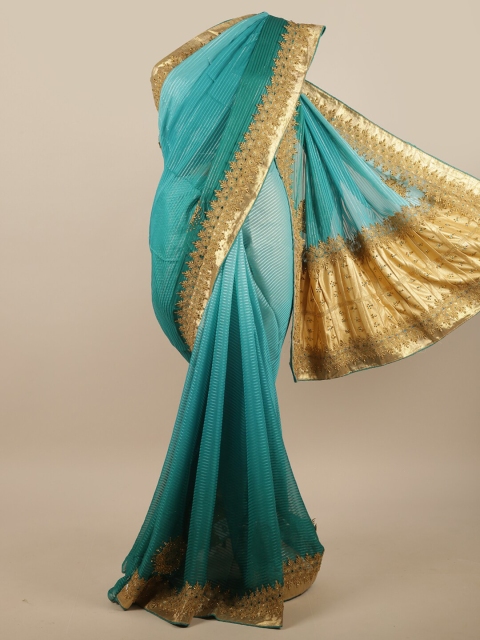 

Pothys Green & Gold-Toned Striped Saree