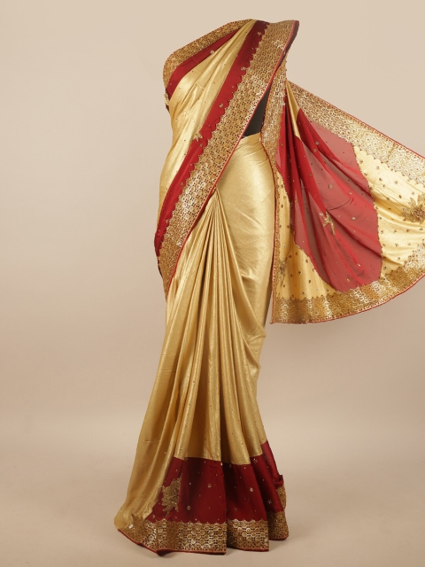 

Pothys Gold-Toned & Red Embellished Saree