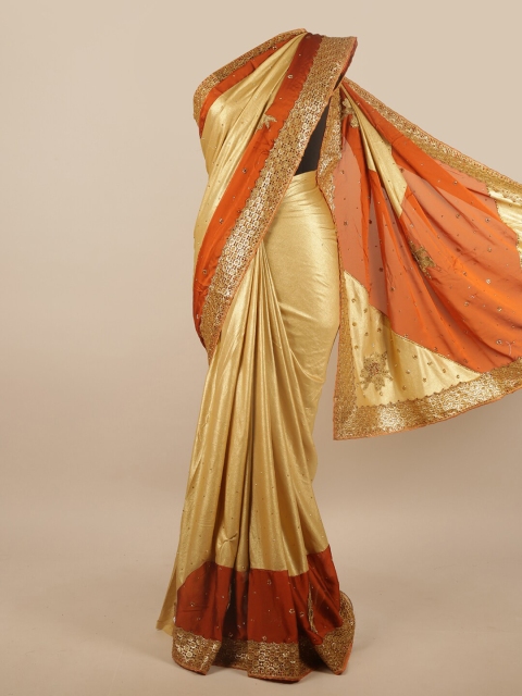 

Pothys Gold-Toned & Orange Ethnic Motifs Saree