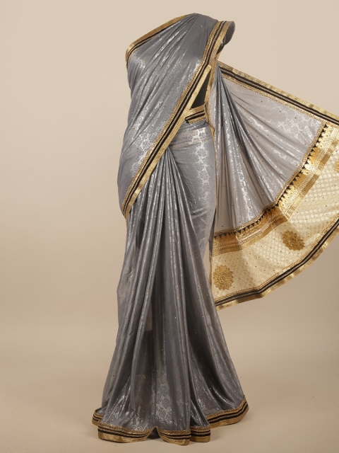 

Pothys Grey & Gold-Toned Floral Saree