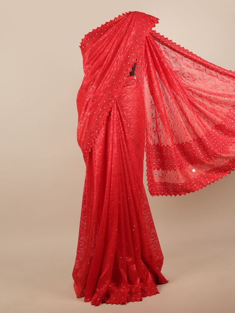 

Pothys Red Embellished Embroidered Net Saree