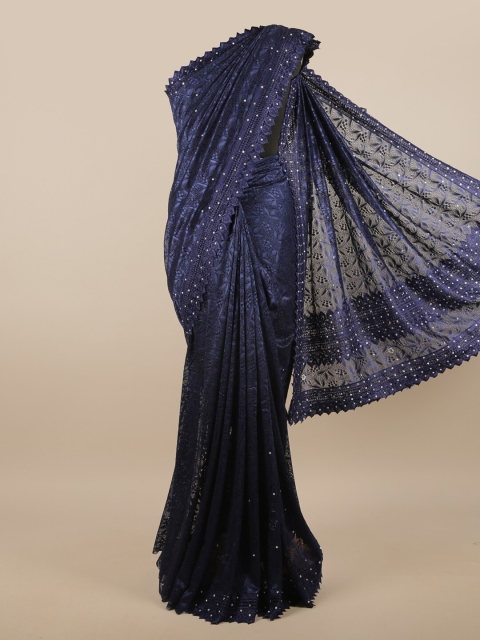 

Pothys Navy Blue Floral Net Saree