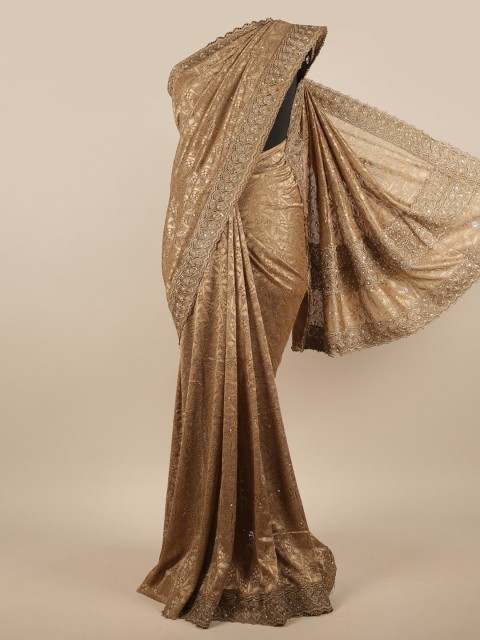 

Pothys Brown Ethnic Motifs Sequinned Net Saree