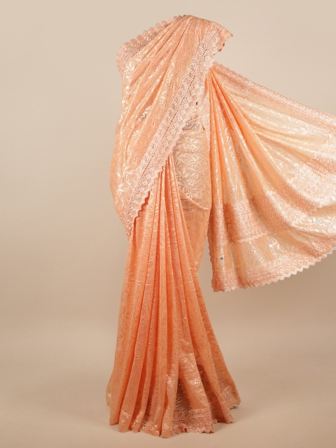 

Pothys Peach-Coloured Embellished Embroidered Net Saree