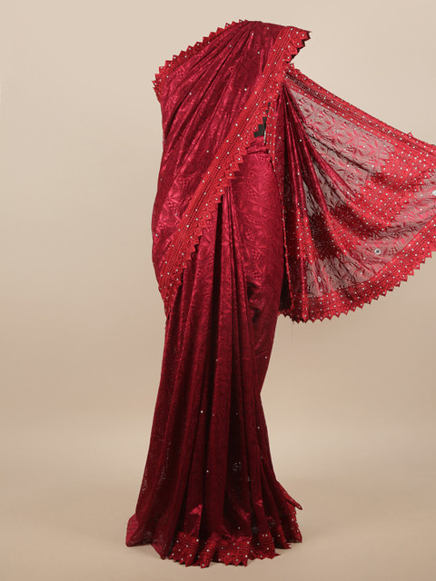 

Pothys Maroon & White Floral Net Saree