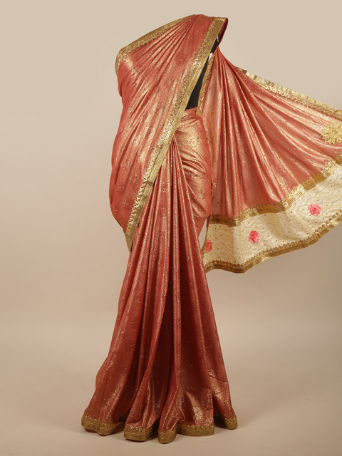 

Pothys Rust & Gold-Toned Embellished Embroidered Saree