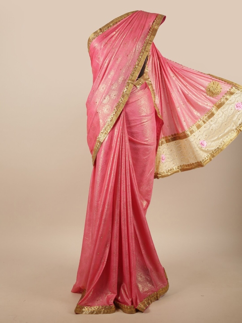 

Pothys Pink & Gold-Toned Floral Saree