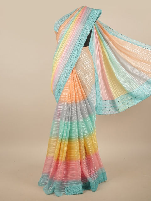 

Pothys Orange & Turquoise Blue Striped Saree
