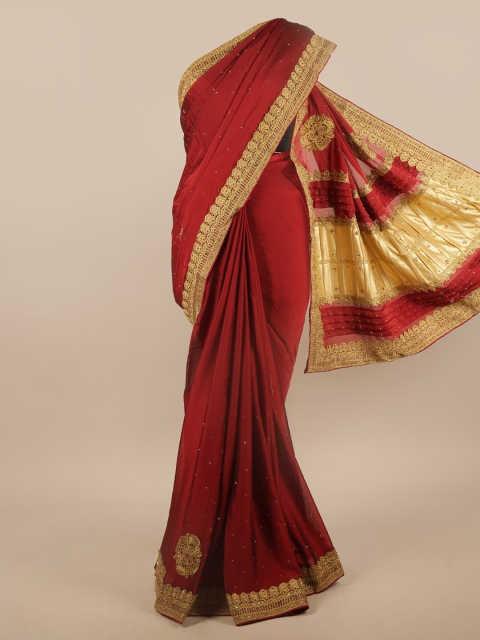 

Pothys Maroon & Gold-Toned Embellished Embroidered Saree