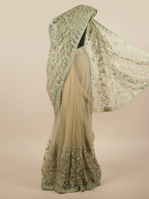 

Pothys Sea Green Ethnic Motifs Beads and Stones Net Saree