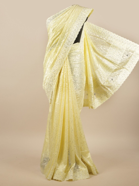 

Pothys Yellow Floral Net Saree