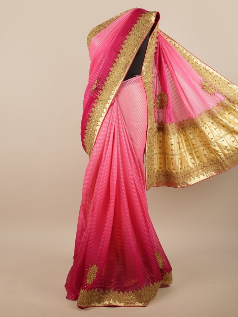 

Pothys Pink & Gold-Toned Embellished Embroidered Saree