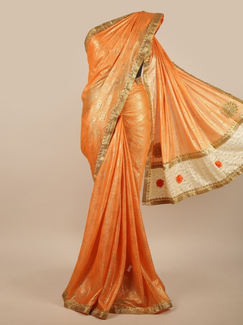 

Pothys Orange & Off White Floral Zari Saree