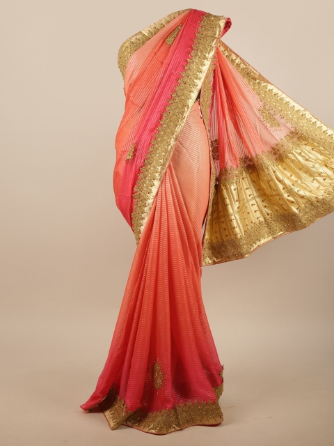 

Pothys Pink & Orange Striped Saree
