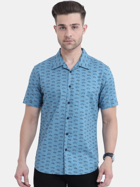 

HERE&NOW Men Blue Slim Fit Opaque Printed Casual Cotton Shirt
