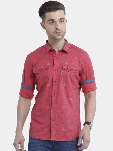 

HERE&NOW Men Pink Slim Fit Opaque Printed Casual Shirt