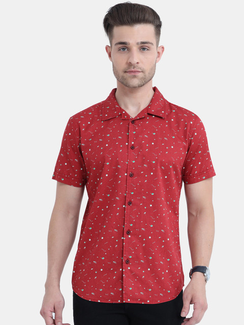 

HERE&NOW Men Red Slim Fit Opaque Printed Casual Cotton Shirt