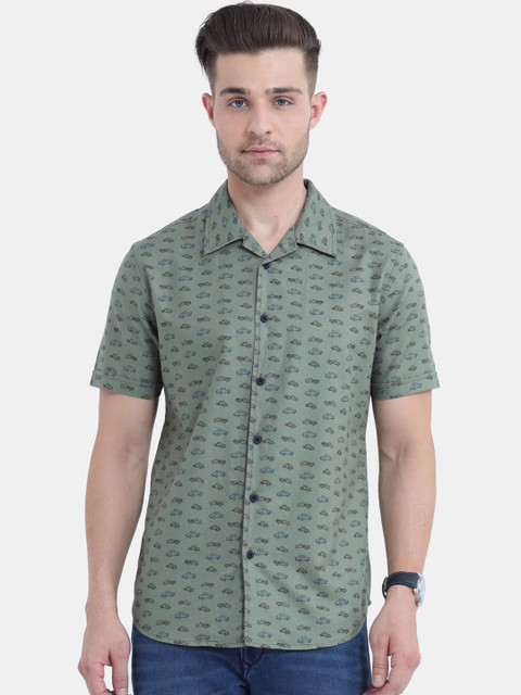 

HERE&NOW Men Green Slim Fit Opaque Printed Casual Shirt