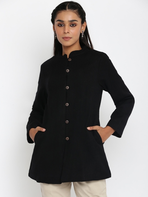 

Fabindia Women Black Longline Tailored Jacket