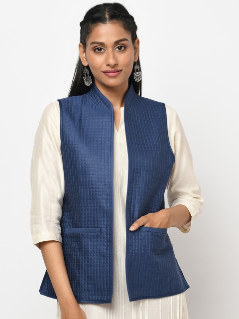 

Fabindia Women Blue Open Front Jacket