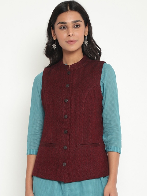 

Fabindia Women Maroon Tailored Jacket