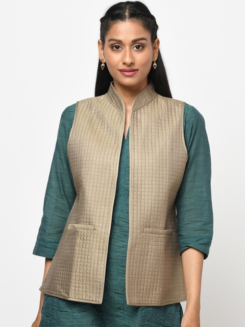 

Fabindia Women Grey Geometric Quilted Jacket