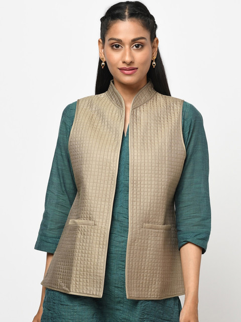 

Fabindia Women Grey Checked Open Front Jacket