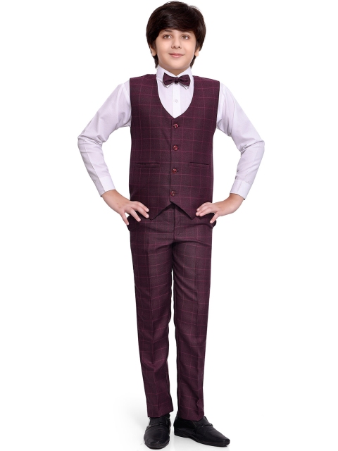 

Jeetethnics Boys Burgundy & White Checked Shirt with Trousers