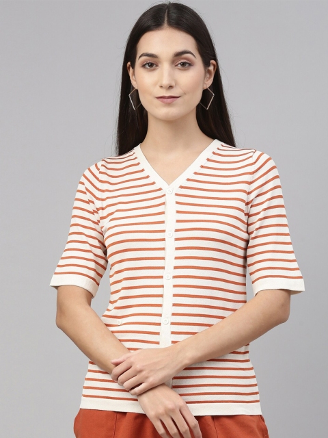 

Insua Orange & White Striped Regular Top