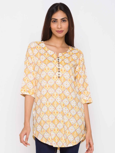 

ZOLA Yellow & White Printed Tunic