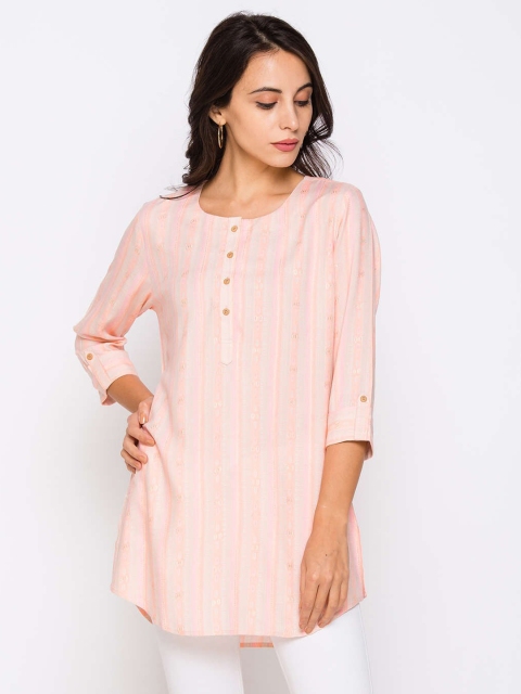 

ZOLA Peach-Coloured & Grey Striped Cotton Tunic