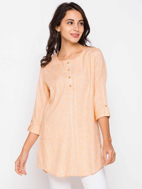 

ZOLA Peach-Coloured & Grey Printed Cotton Tunic