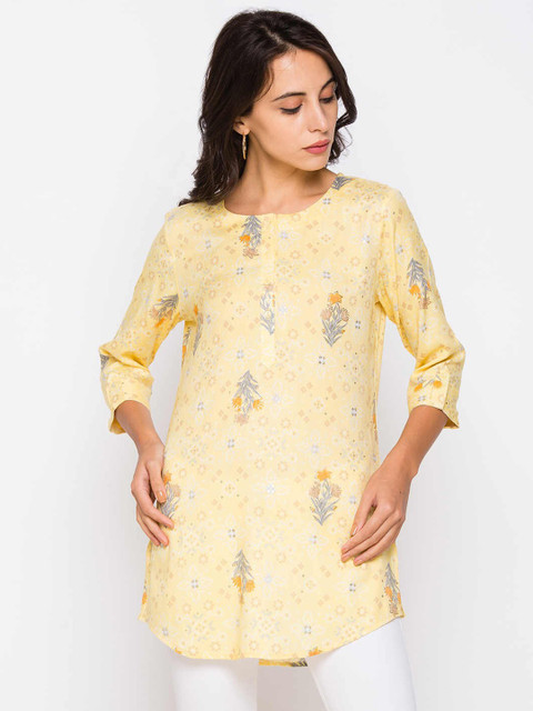 

ZOLA Yellow & Grey Printed Cotton Tunic