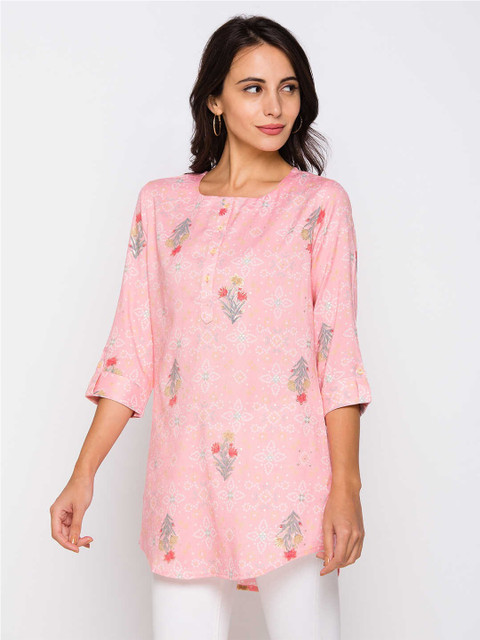 

ZOLA Pink & Grey Printed Cotton Tunic